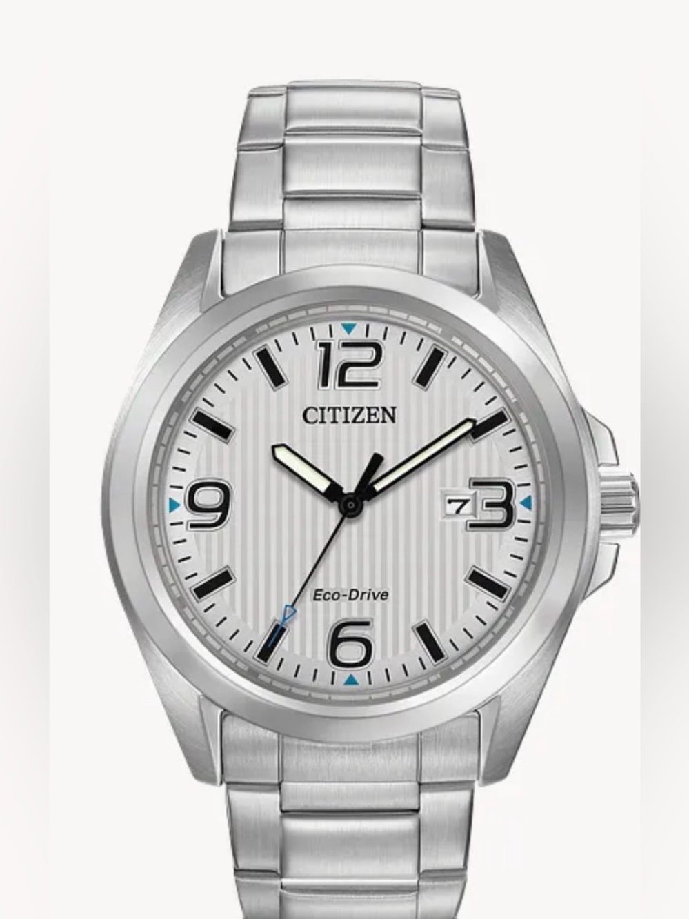 Citizen Silver Stainless Steel Dial Men’s eco drive  with Blue Accents Watch